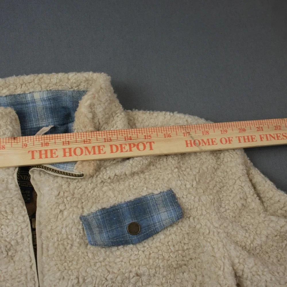 Pendleton Beige Sherpa Fleece Jacket Plaid Wool Lined Full Zip Warm Womens